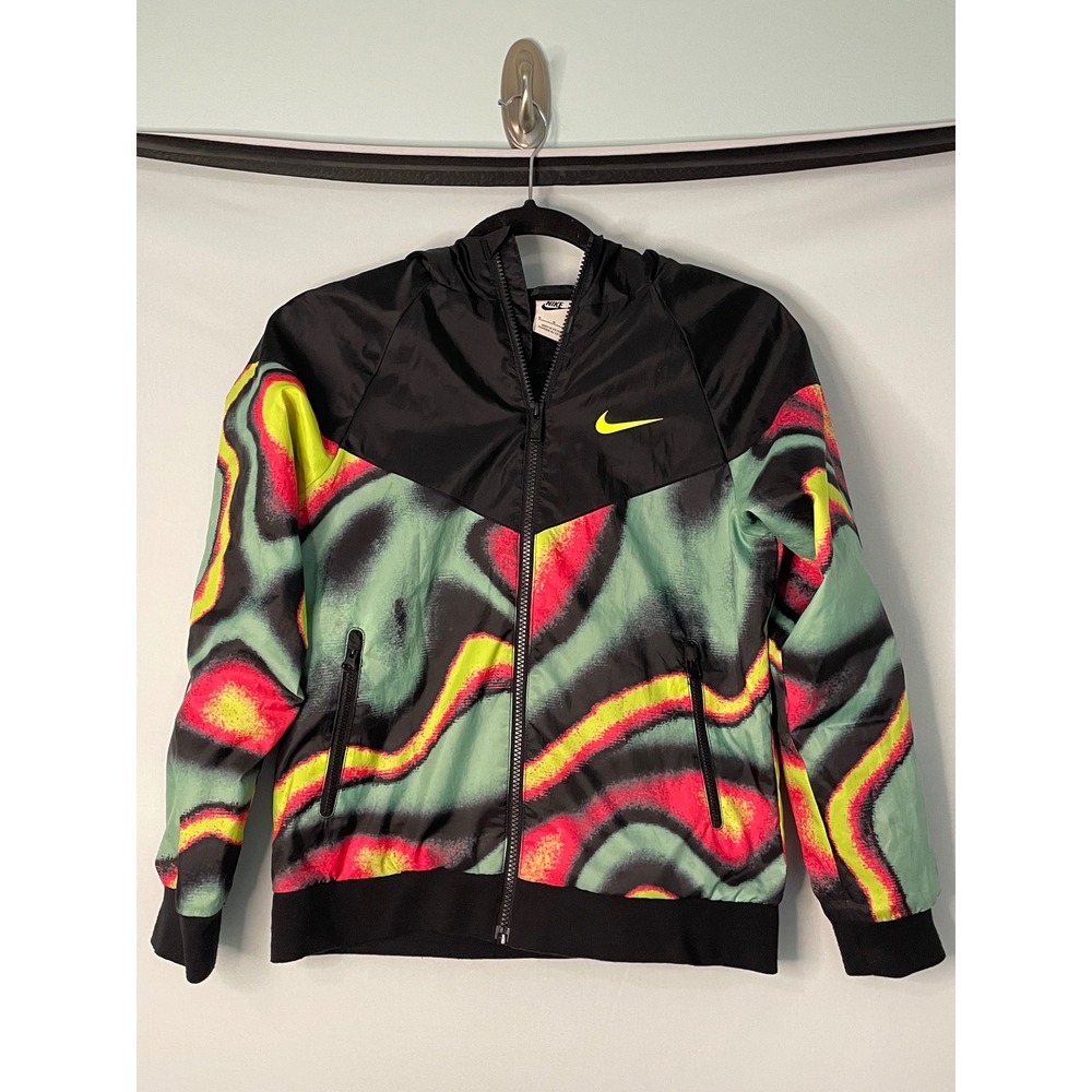 Nike Kids Windbreaker Jacket Black Multi Color Abstract Print Size M - Picture 1 of 6